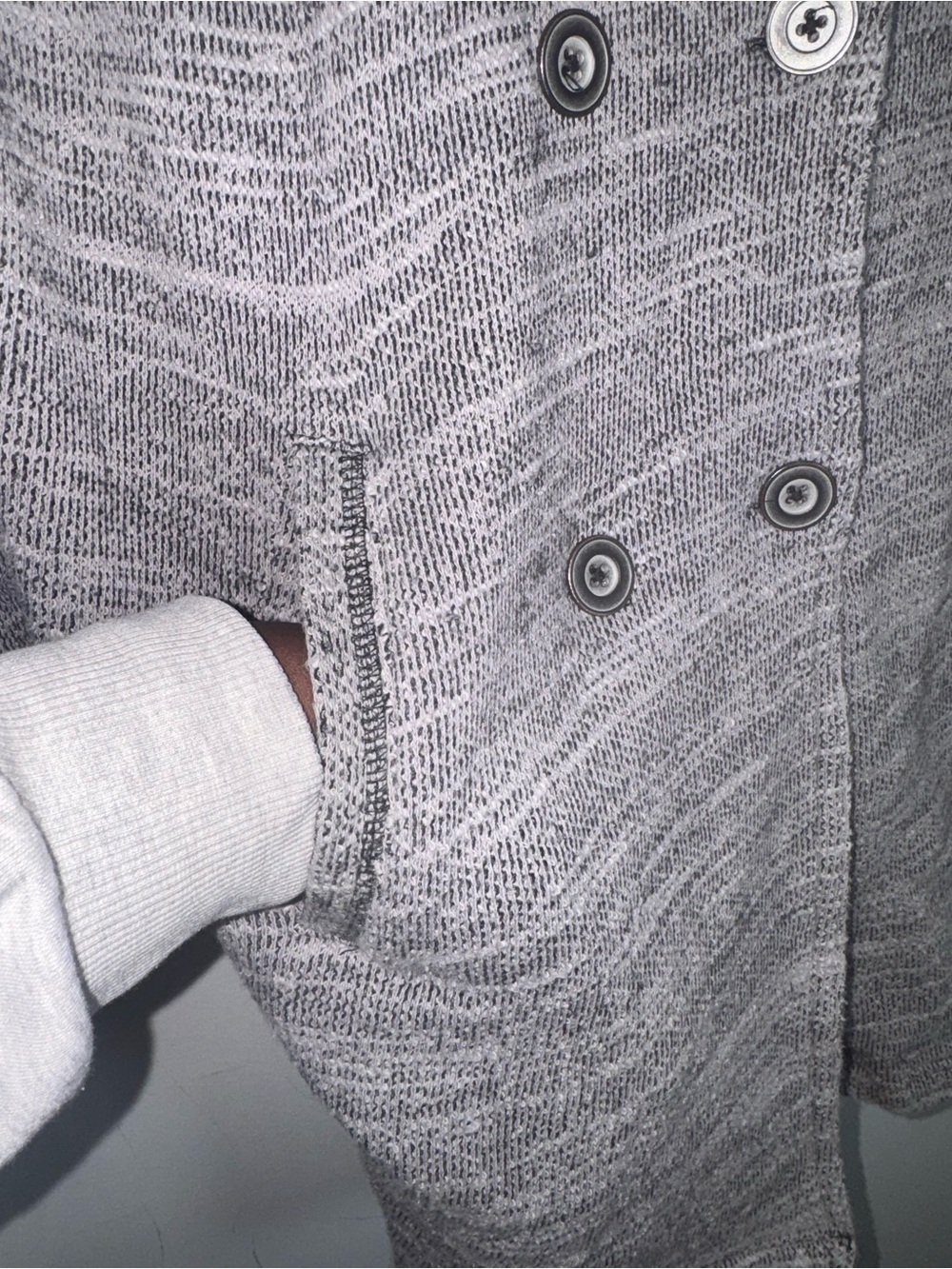 Free People Grey Melange Knit Double-Breasted Long Cardigan Small - Picture 4 of 6